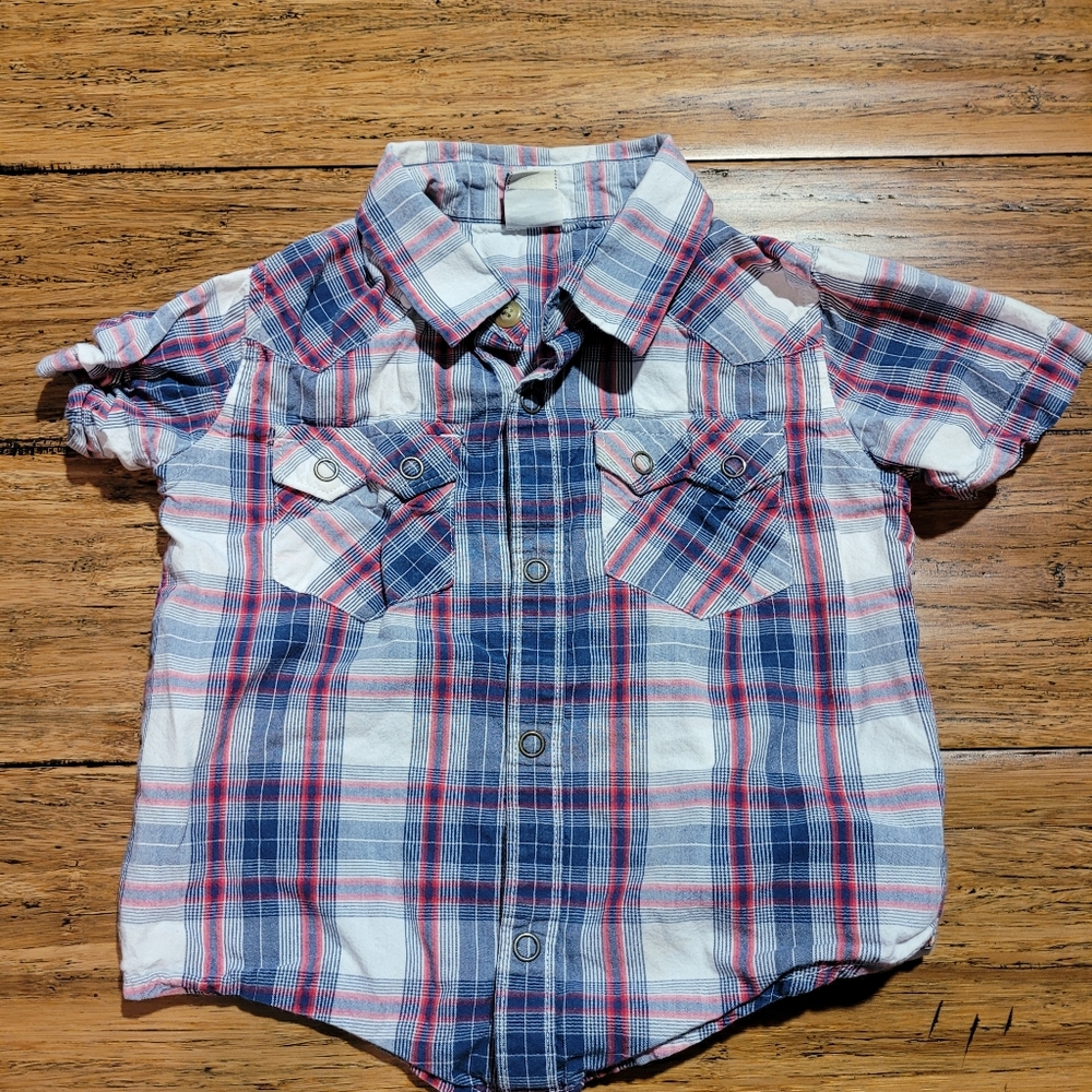 5/$20 blue and red plaid button down shirt